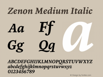 Zenon Medium Italic Version 2.000;PS 1.0;hotconv 16.6.51;makeotf.lib2.5.65220 Font Sample