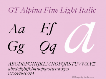 GT Alpina Fine Lt It Version 2.002;hotconv 1.0.109;makeotfexe 2.5.65596图片样张