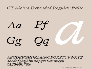GT Alpina Ext Rg It Version 2.002;hotconv 1.0.109;makeotfexe 2.5.65596 Font Sample