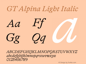 GT Alpina Lt It Version 2.002;hotconv 1.0.109;makeotfexe 2.5.65596图片样张
