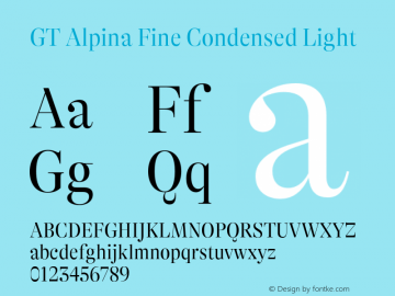 GT Alpina Fine Cn Lt Version 2.002;hotconv 1.0.109;makeotfexe 2.5.65596图片样张