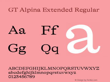 GT Alpina Ext Rg Version 2.002;hotconv 1.0.109;makeotfexe 2.5.65596 Font Sample