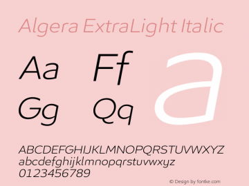 Algera ExtraLight Italic Version 1.000 | wf-rip DC20200920图片样张