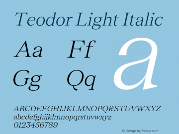 Teodor Light Italic Version 1.002 Font Sample