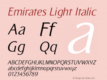 Emirates-LightItalic Version 1.000 | wf-rip DC20180530图片样张