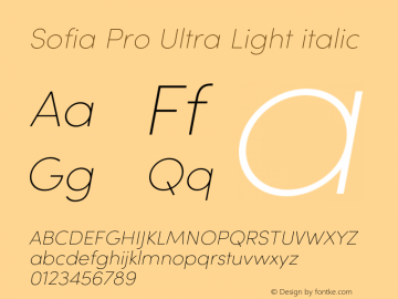 Sofia Pro Ultra Light italic Version 4.0 Font Sample
