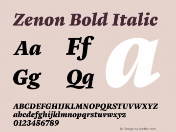 Zenon Bold Italic Version 2.000 | w-rip DC20160305 Font Sample