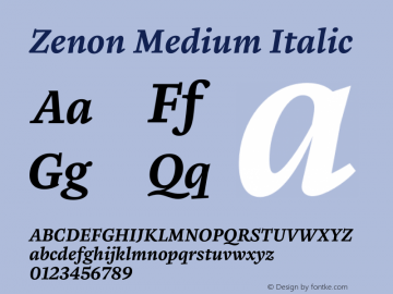 Zenon Medium Italic Version 2.000 | w-rip DC20160305 Font Sample