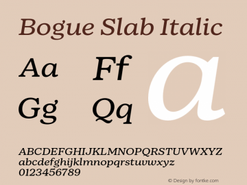 Bogue Slab Italic Version 1.000;hotconv 1.0.109;makeotfexe 2.5.65596 Font Sample