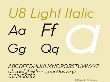 U8-LightItalic Version 002.000 Font Sample