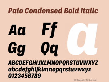 Palo-CondensedBoldItalic Version 1.000;hotconv 1.0.109;makeotfexe 2.5.65596 Font Sample