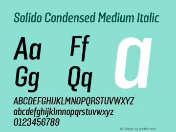 Solido Condensed Medium Italic Version 1.001;PS 001.001;hotconv 1.0.70;makeotf.lib2.5.58329图片样张