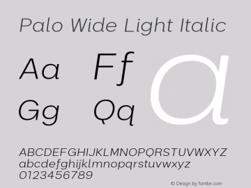 Palo-WideLightItalic Version 1.000;hotconv 1.0.109;makeotfexe 2.5.65596图片样张