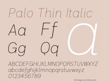 Palo-ThinItalic Version 1.000;hotconv 1.0.109;makeotfexe 2.5.65596图片样张