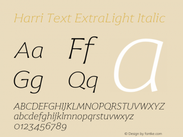 Harri Text ExtraLight Italic Version 1.005图片样张