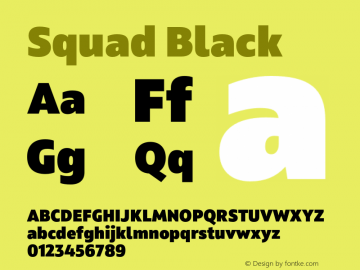 Squad Black Version 1.001;PS 001.001;hotconv 1.0.88;makeotf.lib2.5.64775 Font Sample