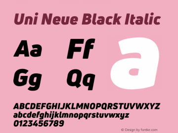 Uni Neue Black Italic Version 1.000;PS 001.000;hotconv 1.0.88;makeotf.lib2.5.64775图片样张