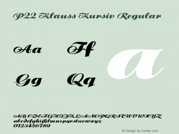 P22KlaussKursiv Version 1.00 Font Sample