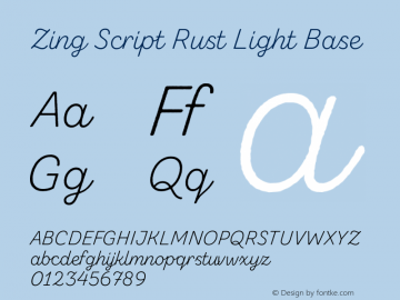 Zing Script Rust Light Base Version 1.000;PS 001.000;hotconv 1.0.88;makeotf.lib2.5.64775图片样张
