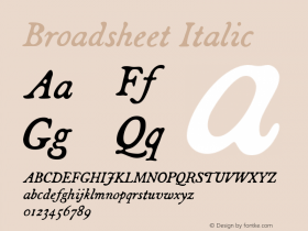 Broadsheet Italic Version 3.005 Font Sample