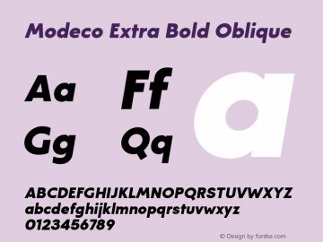 Modeco Extra Bold Oblique Version 1.000 Font Sample