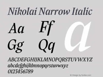 Nikolai Narrow Italic Version 1.000 | w-rip DC20200710 Font Sample