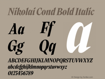 Nikolai Cond Bold Italic Version 1.000 | w-rip DC20200710 Font Sample