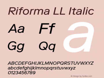 RiformaLL-Italic Version 3.001; build 0005 Font Sample