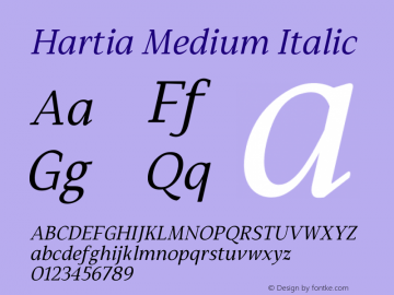 HartiaMediumItalic Version 1.000 | wf-rip DC20200825 Font Sample