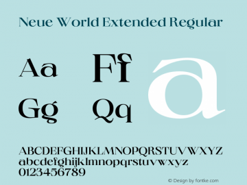 Neue World Extended Regular Version 1.000;hotconv 1.0.109;makeotfexe 2.5.65596 Font Sample