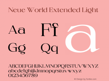 Neue World Extended Light Version 1.000;hotconv 1.0.109;makeotfexe 2.5.65596 Font Sample
