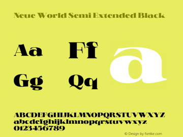 Neue World Semi Extended Black Version 1.000;hotconv 1.0.109;makeotfexe 2.5.65596 Font Sample