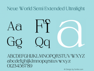 Neue World Semi Extended Ultralight Version 1.000;hotconv 1.0.109;makeotfexe 2.5.65596 Font Sample