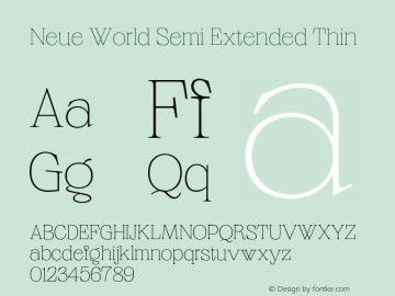 Neue World Semi Extended Thin Version 1.000;hotconv 1.0.109;makeotfexe 2.5.65596 Font Sample