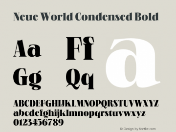 Neue World Condensed Bold Version 1.000;hotconv 1.0.109;makeotfexe 2.5.65596 Font Sample