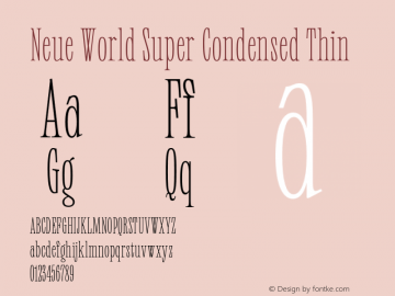 Neue World Super Condensed Thin Version 1.000;hotconv 1.0.109;makeotfexe 2.5.65596 Font Sample