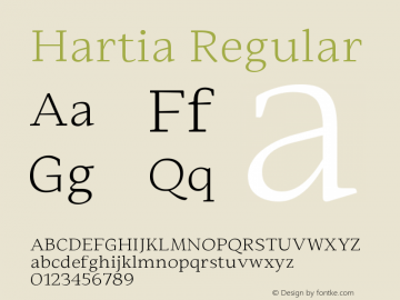 HartiaRegular Version 1.000 Font Sample