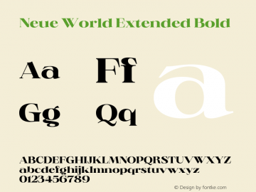 Neue World Extended Bold Version 1.000 Font Sample