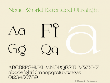 Neue World Extended Ultralight Version 1.000 Font Sample