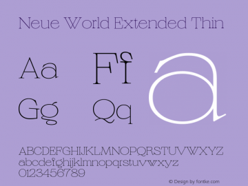 Neue World Extended Thin Version 1.000 Font Sample