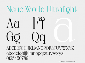 Neue World Ultralight Version 1.000 Font Sample