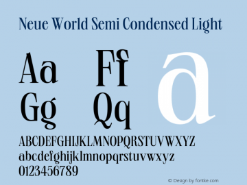 Neue World Semi Condensed Light Version 1.000 Font Sample