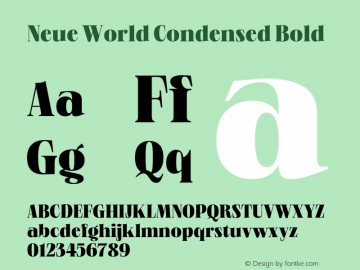 Neue World Condensed Bold Version 1.000 Font Sample