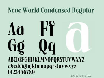 Neue World Condensed Regular Version 1.000 Font Sample