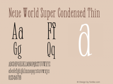 Neue World Super Condensed Thin Version 1.000 Font Sample