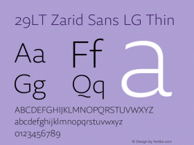 29LT Zarid Sans LG Thin Version 1.001;hotconv 1.0.109;makeotfexe 2.5.65596 Font Sample