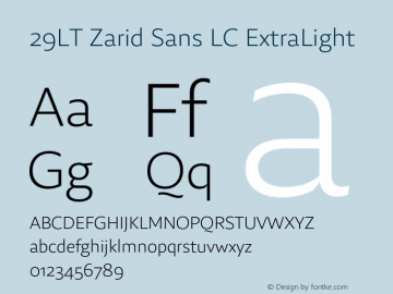 29LT Zarid Sans LC ExtraLight Version 1.001;hotconv 1.0.109;makeotfexe 2.5.65596图片样张