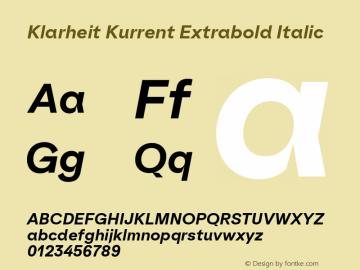 Klarheit Kurrent Extrabold Italic Version 1.009 Font Sample