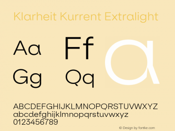 Klarheit Kurrent Extralight Version 1.009 Font Sample