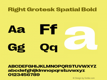 Right Grotesk Spatial Bold Version 1.001;hotconv 1.0.109;makeotfexe 2.5.65596 Font Sample